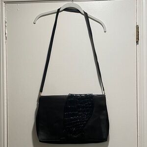 Zagliani Black Croc-Pattern Messenger Shoulder Flap Over Luxury  Bag